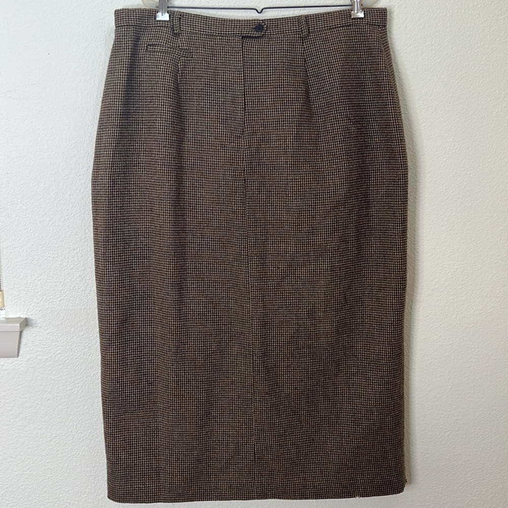 Lauren Ralph Lauren 80s Lambswool Brown Tweed Maxi Lined Pencil Skirt Size 18/20